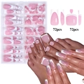 144-teiliges Set aus rosa-weißen Kunstnägeln für Hände und Füße in Klarsichtbox - Rosa-Weißes Französisches Set (01)