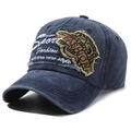 Cappellino da baseball vintage blu scuro lavato con ricami e dettagli in denim - Blu navy