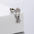 Silver titanium steel stud earring with heart design and square crystal pendant - Heart Square Gem Pendant (A48-2#)