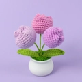 Handmade crochet 3-head gradient tulip potted plant in a white ceramic vase decoration - Purple Gradient 3 Head Tulip