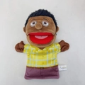Family hand puppet in yellow plaid shirt and purple pants with open mouth design - Black Father