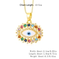 Golden Turkish evil eye necklace variant with colorful gemstones on a box chain - XL-382-C (Colorful Disk Eye)