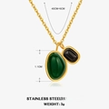 Collier asymétrique en acier doré 18K avec pendentifs vert et noir géométriques - Collier géométrique doré