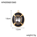 Golden pendant with black enamel, oval clear gemstone, size 1.6cm x 1.2cm, 2.5g - Black Enamel Clear Zirconia / Black/Gold