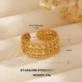 Open ring van 18k verguld roestvrij staal met bladontwerp en 1,7 cm diameter - Hol Blad Met Kralen Stijl (025)