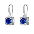 Classic silver earrings with deep blue round gemstones and square halo diamond settings - Blue Diamond Led Pair - 122