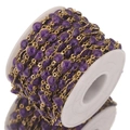 DIY jewelry chain with purple glitter enamel beads and gold-plated frames on a spool - 1m / Deep purple