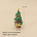 Miniature green Christmas tree with golden star and Merry Christmas sign on wood base - No.65 - 11cm Tree with Red Ball Ornaments