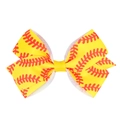 Detail of yellow grosgrain ribbon bow with red baseball stitching pattern and center knot - 4#-Yellow Baseball Stitch