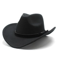 Chapeau de cowboy classique en feutre de laine noir avec large bord et boucle métal - M (56-58cm) / Noir