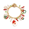 Pulsera de Navidad con colgantes de Papá Noel y árbol en cadena dorada con broche OT - Papá Noel/Árbol/Copo/Guirnalda/Guantes / Dorado