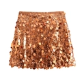 Detailed close-up of rose gold sequin mini skirt showing texture and metallic finish - XS / Gold