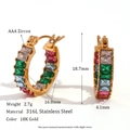 18K gold plated stainless steel hoop earrings with colorful AAA square-cut zircon stones - Double Sided Zircon Earrings - Colored Diamond