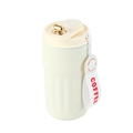 Cream white stainless steel insulated coffee mug with gold lock and woven carry strap - Plain Style / White - White Lid
