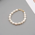Elegant baroque freshwater pearl bracelet with golden metallic clasp for women - 7-8mm Baroque Pearl Bracelet