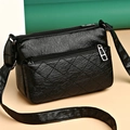 Classic black quilted PU leather crossbody bag for middle-aged women with multi-zippers - Style 2 Black