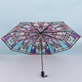 Automatischer Langstiel-Regenschirm mit floralem Buntglasmuster und POE-Dach - manuell / Buntglasmuster
