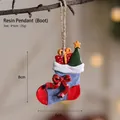 Pendaglio calza di Natale in resina con scatola regalo e decoro albero, misura 8x6cm - Stivale di Natale