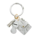 Silikon-Armband Schlüsselanhänger mit weißem Marmor-Leder-Kartenhalter und Quaste - Marmor
