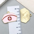 Pink nurse hat and gold wing alloy charms for DIY jewelry making with ruler scale - Pink Nurse Hat