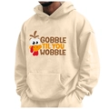 Felpa beige in pile con grafica di tacchino e scritta Gobble Til You Wobble stampata - 2XL / Beige (Gobble)