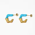 Chic gold-plated C-shaped stud earrings with sky blue enamel in a wave geometric design - Light Blue (KDE1696)