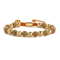 Vue détaillée du bracelet couronne avec zircon noir et cordon orange réglable tissé - Tressé Exquis / Perle de Cuivre 8MM + Boule de Forage 8MM