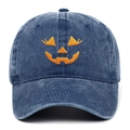 Casquette vintage bleu marine délavé avec citrouille d'Halloween brodée en orange - Taille unique / Bleu marine