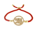Adjustable red braided leopard head bracelet with gold-plated micro-paved zirconia charm - Red Rope