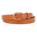 Chic brown slim leather belt with matching oval pin buckle for women's trousers - 105*1.5CM / Camel
