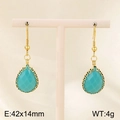 Boucles d'oreilles goutte rétro en verre turquoise avec crochets dorés 42x14mm - Or Bleu
