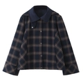 Plaid hooded jacket and pants set in navy blue with red and white checkered pattern - XS / Tops