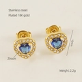 Goldene Edelstahl Herz-Ohrstecker mit blauem Zirkonia und kleinen Kristallen - Herz-Ohrstecker [Blauer Zirkon]