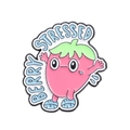 Pink strawberry enamel pin with Berry Stressed text for a cute cartoon style - Stressed Strawberry