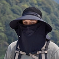 Men's outdoor sun hat in deep black with detachable face mask and neck flap protection - Black