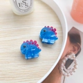 Cute blue dinosaur mini hair claw clips in high-quality acetate for kids and girls - Stegosaurus (Pair)