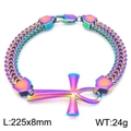 Pulsera de cadena trenzada de acero inoxidable arcoíris con colgante de cruz Ankh - Colorido