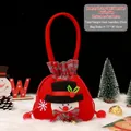 Christmas gift bag with 3D snowman applique and red plaid trim, size 17x15cm - Small Red Grey Plaid Snowman