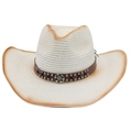 Cappello da cowboy in paglia crema con tesa sfumata marrone e fascia in pelle borchiata - Taglia Unica Cappello di Paglia (Sfumato) / Bianco (Con Corda Antivento)