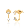 Fashionable gold tassel earrings with dual zircon stones and open minimalist design - J-Shaped Double Zirconia Hoop (JQH0154-GG) / Gold