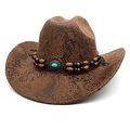 Cappello da cowboy marrone stile western con pelle di serpente e perline turchesi - M (56-58cm) / Cachi Serpente