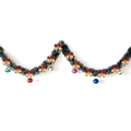 2m Christmas green tinsel garland with red bows and colorful ornaments for tree - Dark Green White Edge + 6 Colorful Balls + 12 Gold-Red Bows