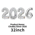 32-inch silver foil balloons 2026 for New Year party and graduation decoration - 32 inch / Chubby Silver