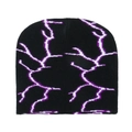 Gros plan sur un bonnet en tricot noir avec motif d'éclair violet et blanc détaillé - M (56-58cm) / Style Éclair Noir Violet Blanc (C)