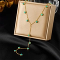 Elegant gold Y-shaped necklace with turquoise stone beads on a jewelry gift box - Gold Turquoise Y-Shape Style (N3106)