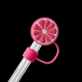 Pink grapefruit slice silicone straw cover cap with attachment ring for tumblers - Lemon Pink / 10mm