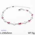 Silver 18K plated stainless steel anklet with red devil eye and heart charms KJ1741-Z - Silver Red Heart Eye Style (KJ1741-Z)