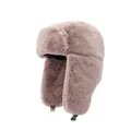 Faux rabbit fur trapper hat in dusty pink featuring ear flaps and adjustable buckle - Dark Pink