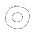 Detalle de conjunto de collar y pulsera de cadena de cuentas de plata de acero inoxidable - Juego de joyas de plata