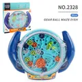 Blue educational gear maze puzzle disk with handle and colorful rotating gears - English Boxed (NO.2328) / Blue